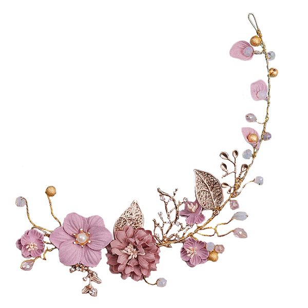 

sweet long hair flower wedding hair ornaments gold purple series bride headdress handmade bridal party wedding decoration, Golden;white