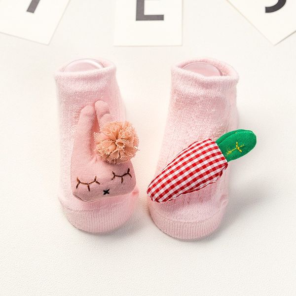 

cotton newborn baby cartoon animal soft soled sock boys girls infant toddler anti-slip floor socks, Pink;yellow