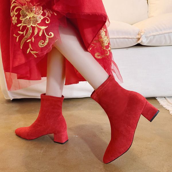 

women's mid calf boots shoes lace up luxury designer red woman booties boots-women winter footwear pointy fashion mid-calf ladi, Black