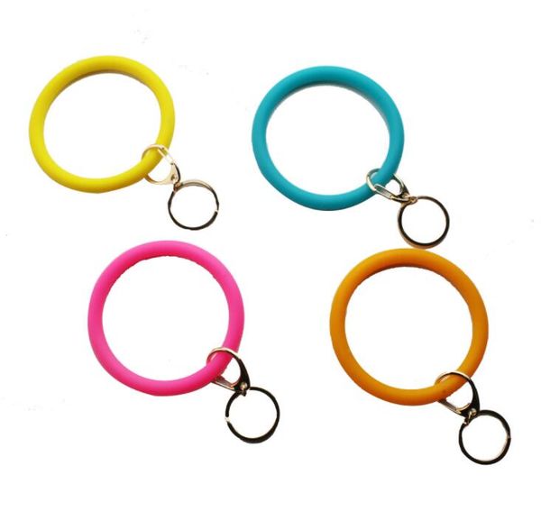 

silicone teething jewelry keychain o key ring circle bracelet wristlet bracelet key ring, foodkeychainbracelet key ringfashion keyring, Slivery;golden