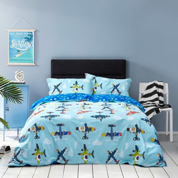 Boys Blue Bedding Set 100 Cotton Airplane Duvet Cover Set 3 Or