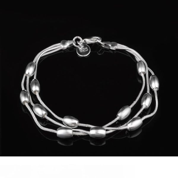 

with tracking number sale 925 silver bracelet three lines with olive bead bracelet silver jewelry 20pcs lot 1792, Black