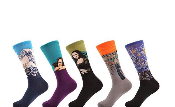 

men's women's crew socks funny casual combed cotton socks famous painting art printed casual long socks xmas stocking hosiery, Black;white