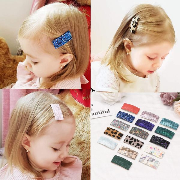 

leopard baby girls snap hair clips for kids infants toddlers barrettes sparkly hairpins girls hair accessories 16/20pcs/set, Slivery;white