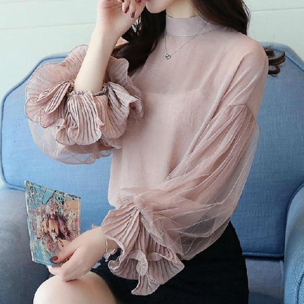 

2020 women and blouses ruffless summer autumn long sleeve white shirt casual female chiffon blouse women clothing plus size