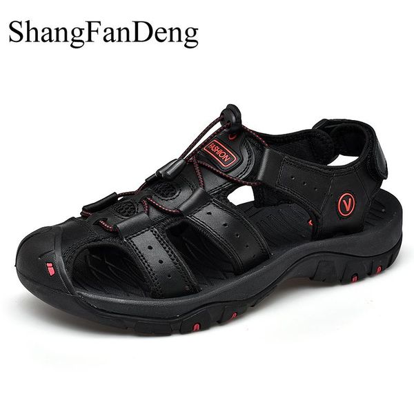 

summer men sandals classic men shoes beach casual shoes genuine leather hombre zapatos fashion masculino, Black