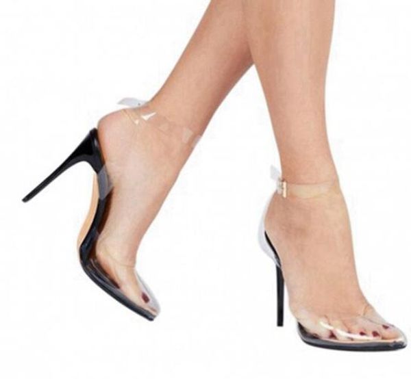 Sexy Claro Tira No Tornozelo De Plástico Slingbacks Rodada Toe Mulheres Bombas De Salto Alto Transparente Pvc Personalizado Cores Sapatos Mulheres