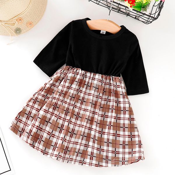 

yangmaile new fashion kid girls toddler grid long sleeve plaid patchwork party princess dresses clothes wholesale z4, Red;yellow