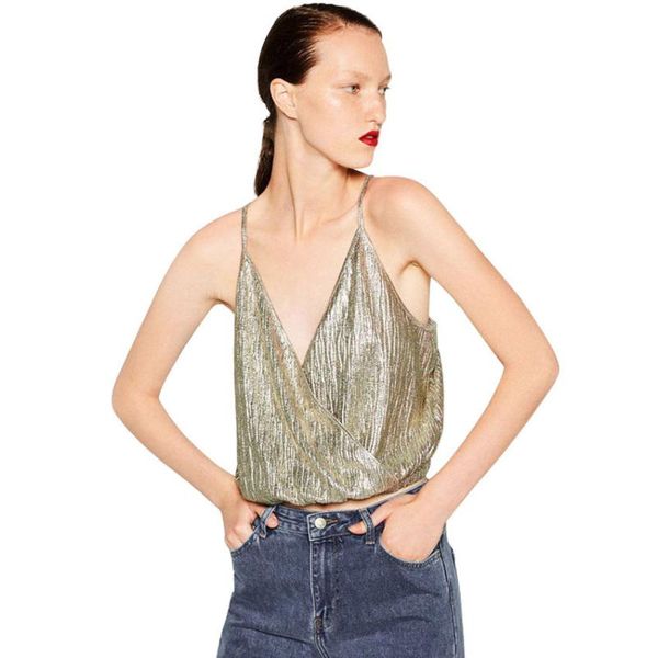 

2017 fashion women sleeveless blouse casual sequin crop tank shirt camis, White