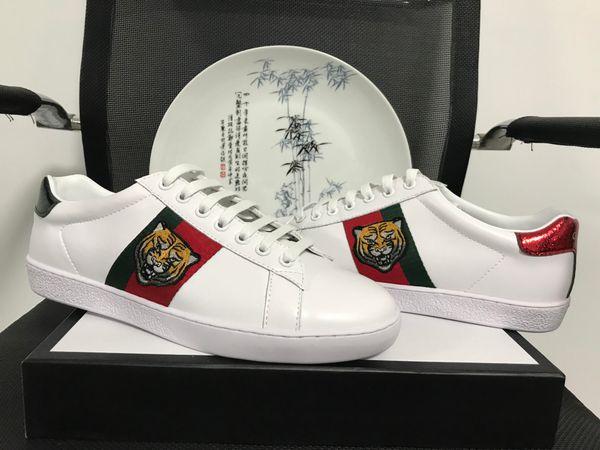

new original womens designer with fashion ace designer bee tiger embroidered green red stripe womens luxury sneaker man casual shoes s01, Black