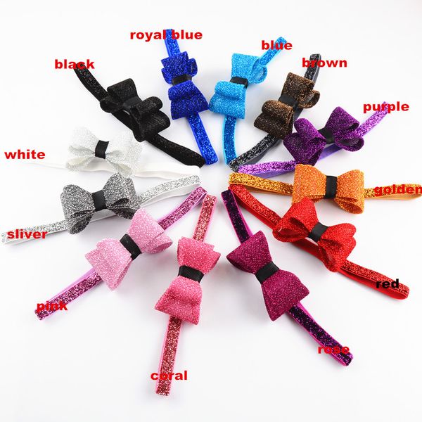 

12pcs/lot baby girls elastic headbands with pvc bow knot for kids headwear hair accessories 21b462, Slivery;white