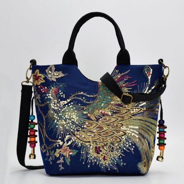 

women peacock embroidery ethnic handbag crossbody purse ladies tote shoulder bag lx9f