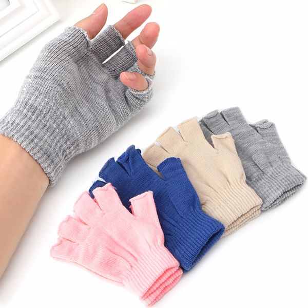 ONE SIZE NEW WOMENS LADIES BLUE DARK BLUE THERMAL FINGERLESS STRETCH GLOVES