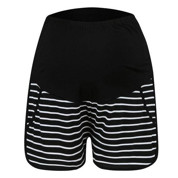 

2019 maternity sriped shorts summer workout loose fit stretchy pants high waist adjustable short pants krotkie spodenki, Black