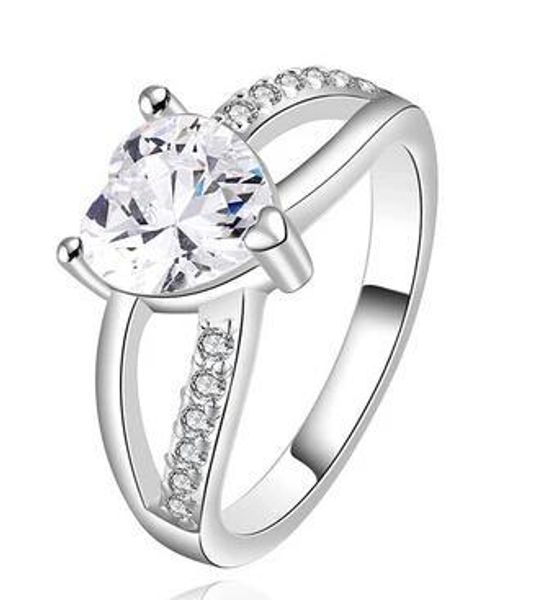 

сердце кубический циркон женщины кольцо серебряный цвет роскошные ювелирные изделия партия свадьба любовь кольца высокое качество новый, Silver