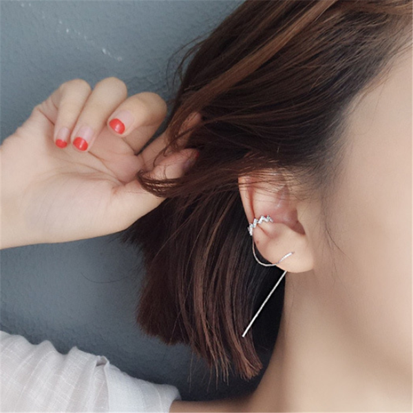 

s925 rhinestone wave long line женщин корейской серьги ювелирных изделий pendientes, Silver