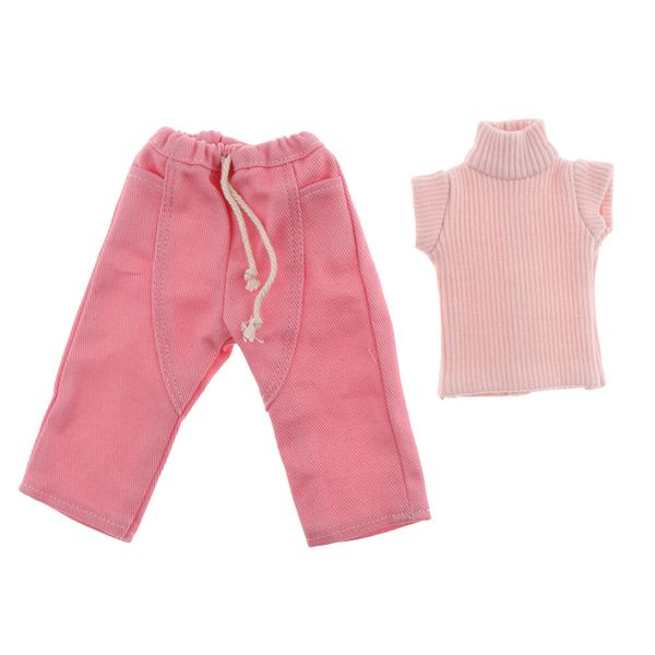 

cute sweater & patchwork jeans suit pink casual outfit for 1/6 bjd doll accs