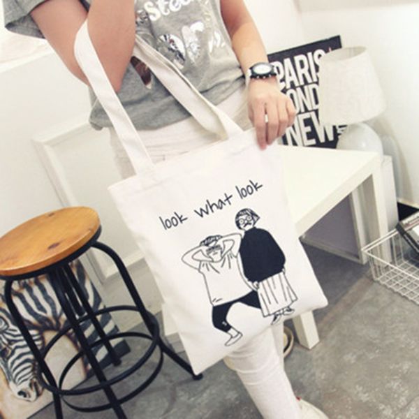 

white and black personality foldable eco reusable shopping bags reusable tote pouch recycle storage handbags lovers shopping bag