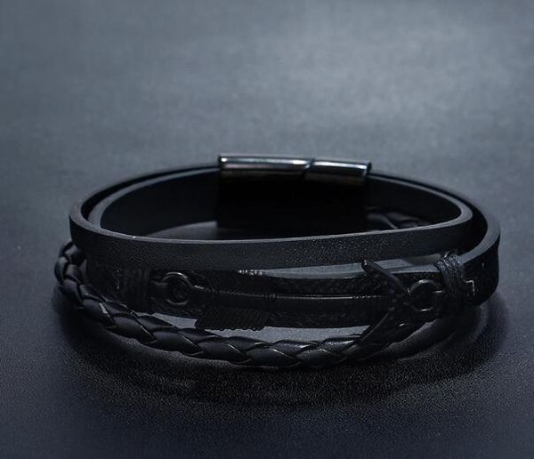 

new black stainless steel leather bracelet magnet buckle men's leather bracelet arrow student jewelry cross-border leather bracelet, Golden;silver