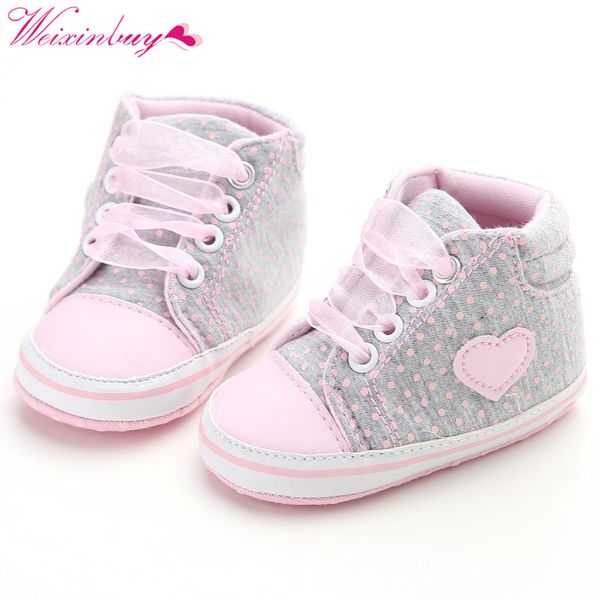 

2018 baby shoes classic canvas baby girl shoes mesh heart-shaped girl first walkers us shipping