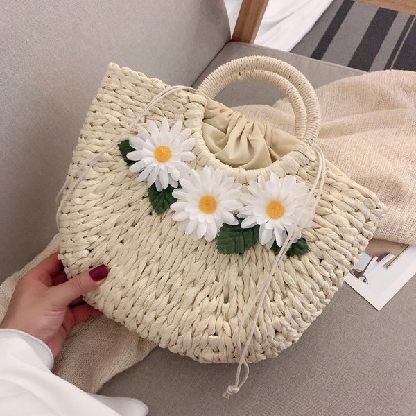 

women's fashion retro woven shoulder bag handbag floral handbags ladies 2019 summer wild beach bag bolsa feminina sac main femme
