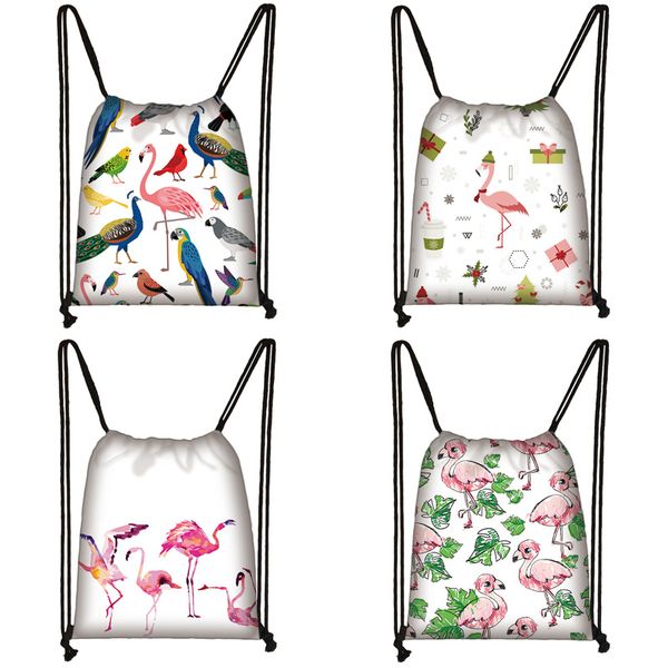 

мультфильм фламинго печати drawstring сумка женщины дорожная сумка подросток школа коричневый девушка и мальчик рюкзак мода сумки для хранен