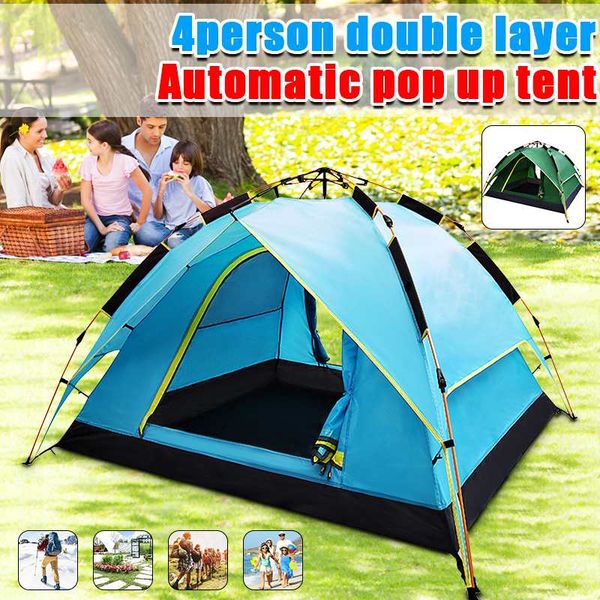 

green / blue 200 x 200 x 135cm 3-4 person camping tent dual layer waterproof windbreak portable outdoor equipment
