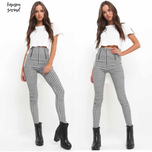 

white trousers black zip up plaid pants sweatpants side stripe high waist women penicl pants, Black;white