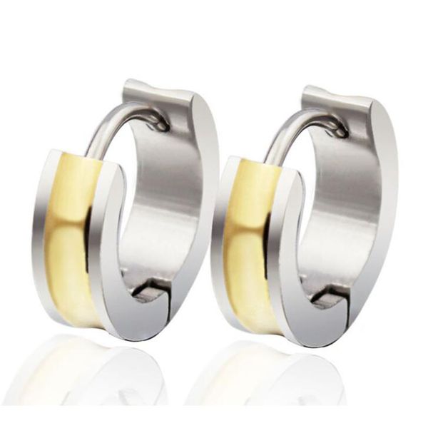 

2 tones silver gold mens hypoallergenic high polished stainless steel hoop huggie earrings for women wholesale cheap, Golden;silver
