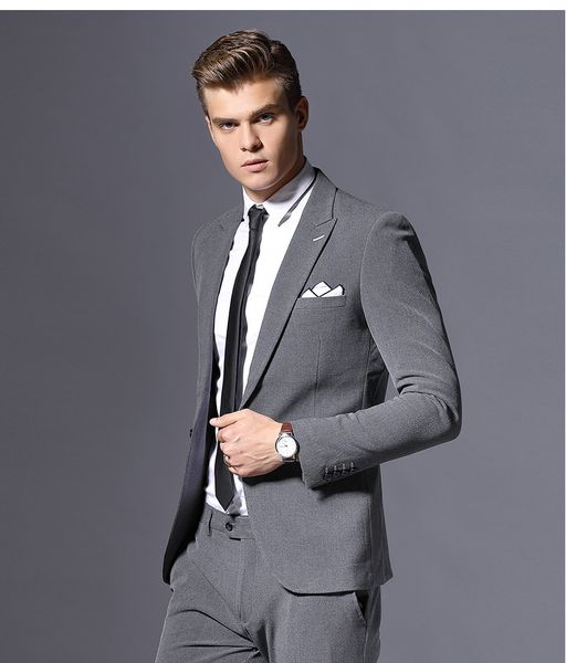 

wholesale and retail one button groomsmen peak lapel groom tuxedos men suits wedding/prom man blazer ( jacket+pants+tie) 227, Black;gray
