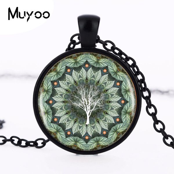 

cicada tree flower botanical mandala logo pendant necklace mandala flower picture vintage necklace women jewelry ct2 hz1, Silver