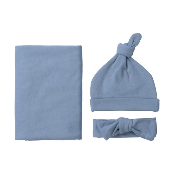 

baby girl boy solid cotton blanket sets newbron infant toddler swaddling +headband +hat