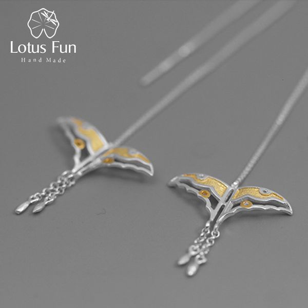 

лотос fun real стерлингового серебра 925 природных креативный handmade изящных ювелирных изделий hollow бабочка kite длинные мотаться серьги, Golden