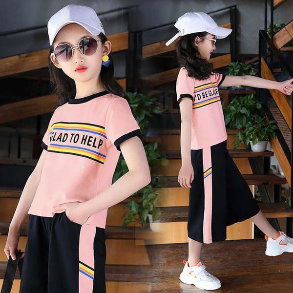 

children girls clothing baby girls casual short sleeve round neck letter print t-shirt +shorts suits summer costume set, White