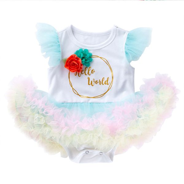 

new 0-2 year old baby mesh sleeveless printed jumpsuit short skirt, Blue