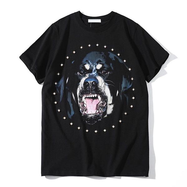 

fashion casual dog head t-shirt europe street short sleeve high-end men women summer breathable cool cotton tee, White;black