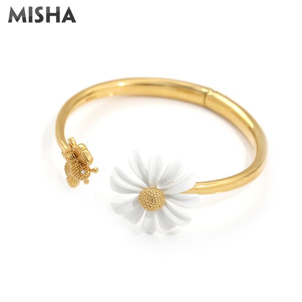 

misha fashion bracelets for women handmade enamel glaze white follower bee design jewely for anniversary wedding party gift 2083, Black