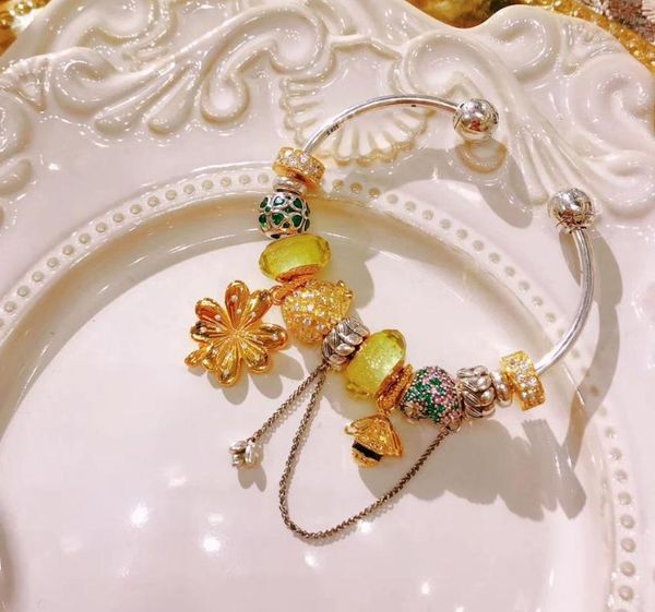 

lidu 100%925 sterling silver 2019 fashionable exquisite color pandoras bracelet plated with gold for delivery, Golden;silver