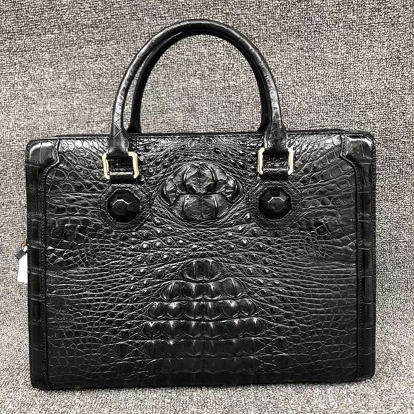 

genuine crocodile skin zipper closure businessmen lapbriefcase alligator leather male working handbag long belt shoulder bag