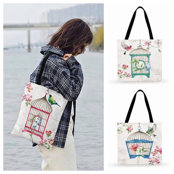 

ladies shoulder bag chinese classical flowers and birds print tote bag for women casual tote fashion beach shopping