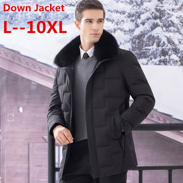 

plus 10xl 8xl 6xl men down jacket winter outerwear men warm fur hooded down jacket male casual winter outerwer parkas, Black