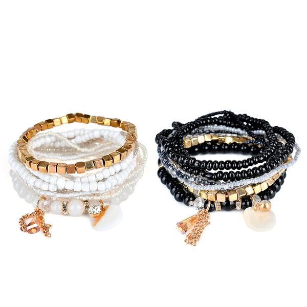 

fashion women bohemian style multilayer acrylic pendant bracelet beaded chain, Golden;silver