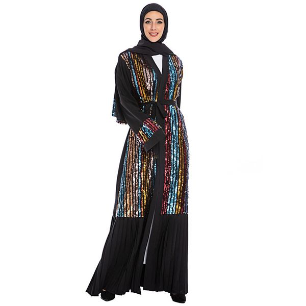 

sequined muslim women abaya full dress s-2xl plus size muslim women long sleeved evening party jilbab robe, Red