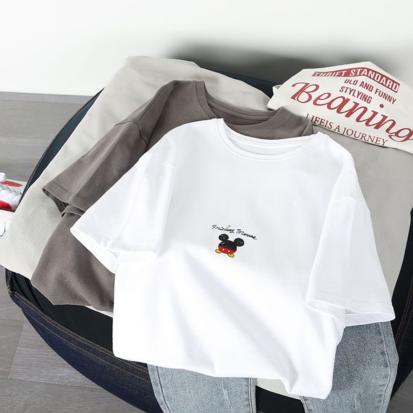 

fashion women's t-shirt 2020 summer pure cotton short sleeve loose design cartoon pattern t-shirt women new size s-xl, White