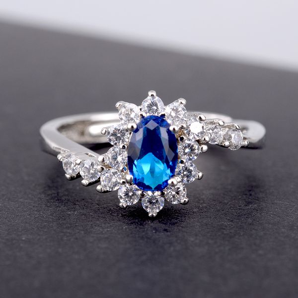 

natural blue sapphire ring 925 sterling silver rings for women colorful gemstone adjustable engagement wedding ring silver 925, Golden;silver