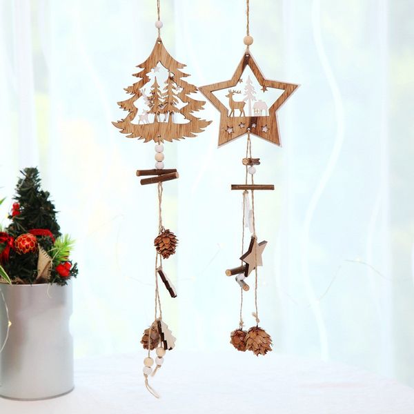 

1pcs wooden wood star pendants pine cone christmas tree drop ornaments xmas decor christmas decorations for home