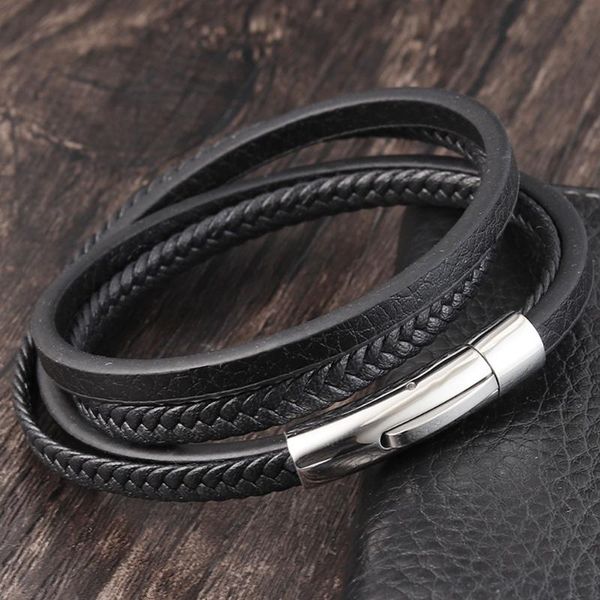 

new men's braided leather bracelets bangles in black color magnetic-clas trendy bracelet gift for man pulseras para hombre, Golden;silver