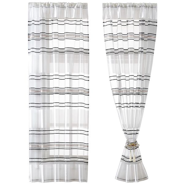 

modern simple horizontal stripes silver wire gauze living room door window curtain panel
