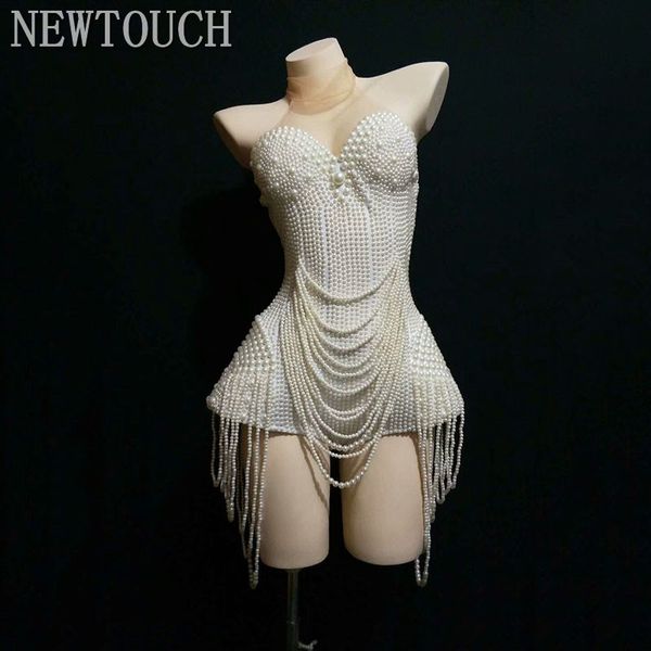 

sexy see through pearl white bodysuit женского дня рождения празднуйте outfit женщина singer бар танцевальной одежду высокого каскаде одежду, Black;red