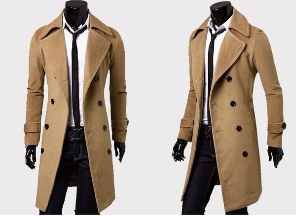 

мужская дизайнерская одежда тренчи бесплатная доставка зимняя мода однобортный кашемир куртка пальто мужчины пальто casacos, Tan;black